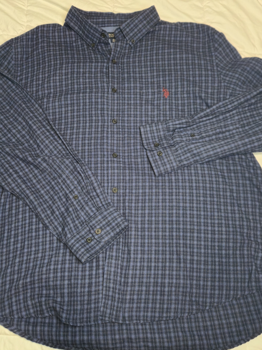 U.S. Polo Assn. Mens 3XL  Plaid Long Sleeve Button-Down Blue Pony0656